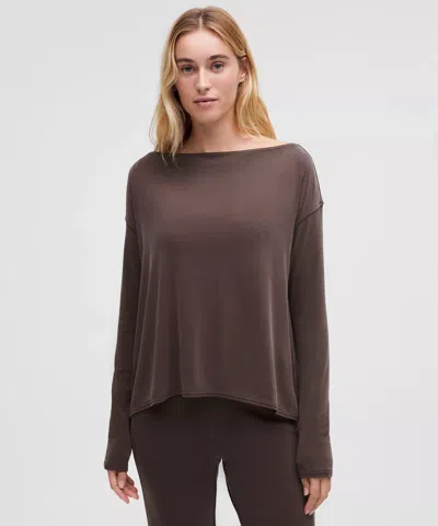 Lululemon Drapey Softstreme Off-the-shoulder Long-sleeve Shirt In Brown