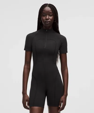 Lululemon Everlux Front-zip Bodysuit 6" Slnsh Collection In Black