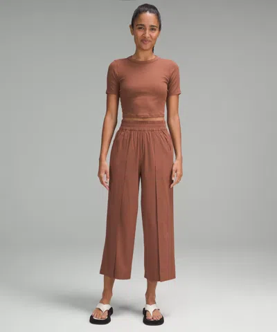 Lululemon Front-pleat High-rise Wide-leg Cropped Pant In Brown