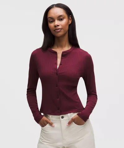 Lululemon Hold Tight Micro-rib Cardigan In Burgundy