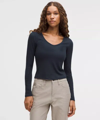 Lululemon Hold Tight Micro-rib V-neck Long-sleeve Shirt In Blue