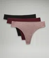 Lululemon Invisiwear Mid-rise Thong Underwear Performance Lace 3 Pack In Multi