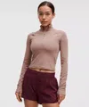 Lululemon It's Rulu Cropped Half Zip Updated In Pink