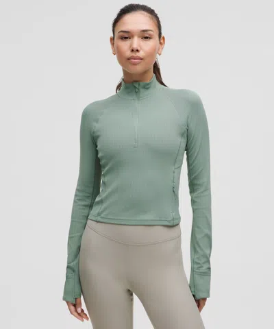 Lululemon It's Rulu Ribbed Cropped Half Zip In Green