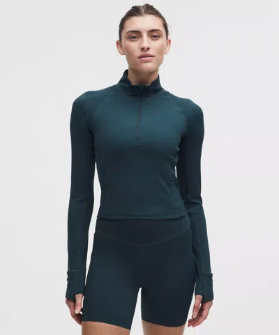 Lululemon It's Rulu Ribbed Cropped Half Zip In Blue