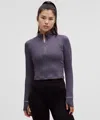 Lululemon It's Rulu Ribbed Cropped Half Zip In Purple