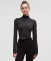 Lululemon It's Rulu Ribbed Cropped Half Zip Updated In Black