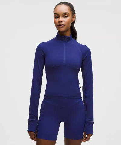Lululemon It's Rulu Ribbed Cropped Half Zip In Blue
