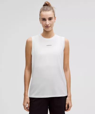 Lululemon Jersey Training Muscle Tank Top Long Wordmark In White