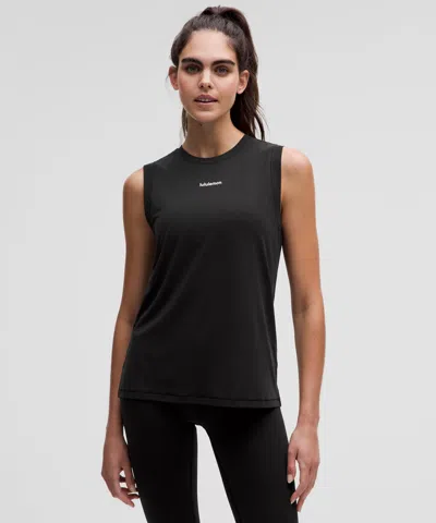 Lululemon Jersey Training Muscle Tank Top Long Wordmark In Black