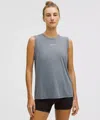 Lululemon Jersey Training Muscle Tank Top Long Wordmark In Blue