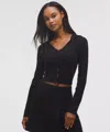 Lululemon Micro Cable Merino Wool Hooded Cardigan In Black