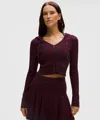 Lululemon Micro Cable Merino Wool Hooded Cardigan In Burgundy