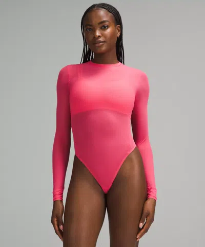 Lululemon Nulu Mesh Long-sleeve Crewneck Bodysuit In Pink