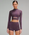 Lululemon Nulux High-neck Cropped Track Long-sleeve Shirt In Purple
