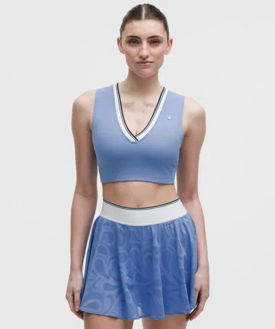Lululemon Paisley Mesh-back V-neck Longline Tennis Bra In Blue