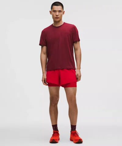 Lululemon Perforated Lined Running Short 5" In Burgundy