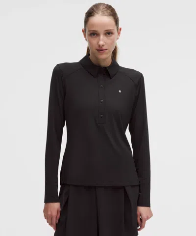 Lululemon Quick-dry Long-sleeve Polo Shirt In Black