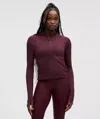 Lululemon Rest Less Cropped Half Zip In Burgundy