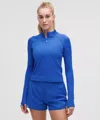 Lululemon Rest Less Cropped Half Zip In Blue