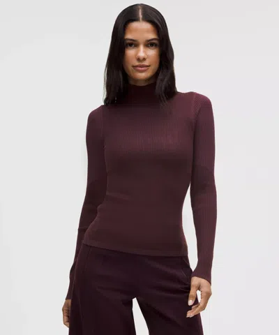 Lululemon Ribbed Merino-blend Turtleneck Sweater In Burgundy