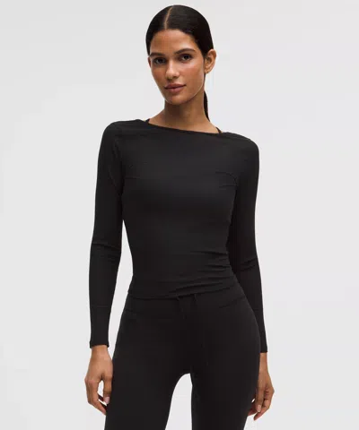 Lululemon Ribbed Scoop-back Yoga Long-sleeve Shirt In Black