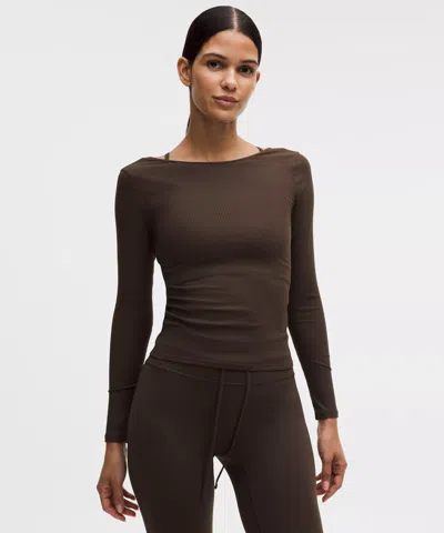 Lululemon Ribbed Scoop-back Yoga Long-sleeve Shirt In Brown