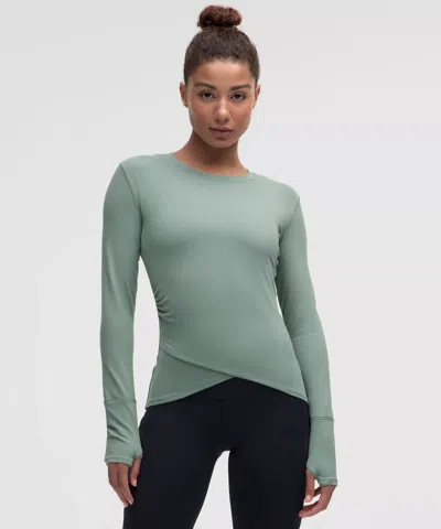 Lululemon Rulu Gathered-waist Long-sleeve Running Top In Green
