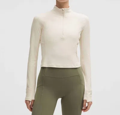 Lululemon Rulu Run Ribbed Cropped Half Zip Top In Cream In White