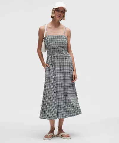Lululemon Seersucker Check Ruched Midi Dress