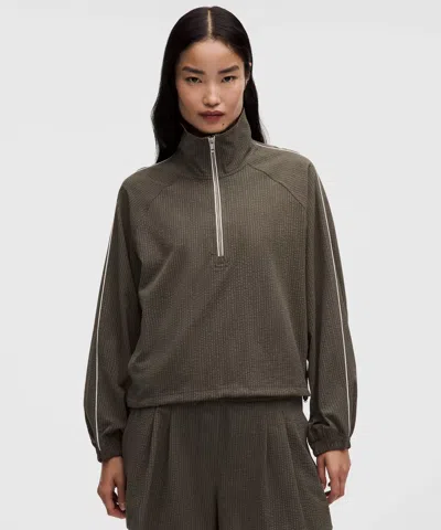 Lululemon Seersucker Wovenair Funnel-neck Half Zip In Brown