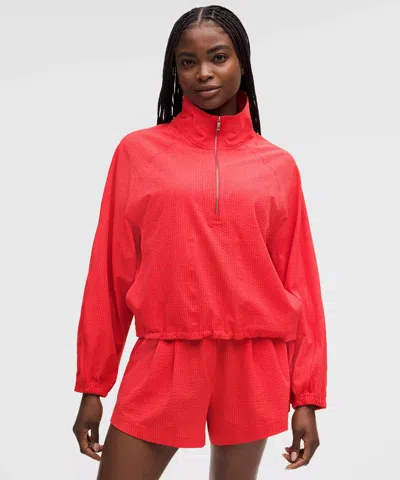 Lululemon Seersucker Wovenair Funnel-neck Half Zip In Red