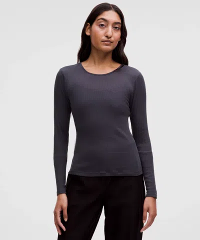 Lululemon Sheer Cotton Ribbed Crewneck Long-sleeve Shirt In Blue