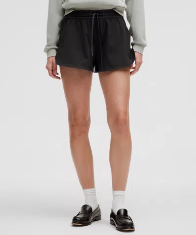 Lululemon Soft Jersey Mid-rise Curved-hem Short 3" In Black