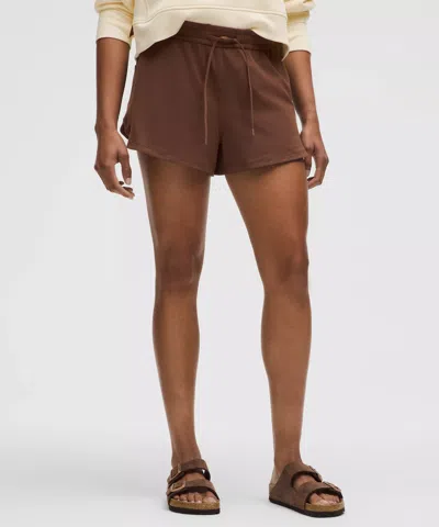Lululemon Soft Jersey Mid-rise Curved-hem Shorts 3" In Brown