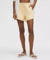 Lululemon Softstreme Kick-flare Mid-rise Shorts 4" In Yellow