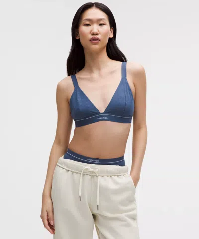 Lululemon Stretch Cotton Ribbed Logo Bralette In Blue