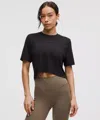 Lululemon Swiftly High-low Cropped Short-sleeve Shirt In Black