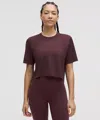 Lululemon Swiftly High-low Cropped Short-sleeve Shirt In Burgundy