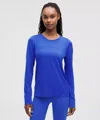 Lululemon Swiftly Relaxed Long-sleeve Shirt Hip Length In Blue