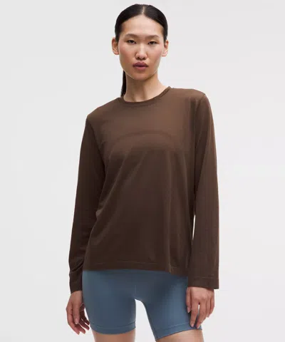 Lululemon Swiftly Relaxed Long-sleeve Shirt Hip Length In Brown