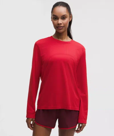 Lululemon Swiftly Relaxed Long-sleeve Shirt Hip Length In Red