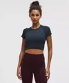 Lululemon Swiftly Tech Cropped Short-sleeve Shirt 2.0 In Blue