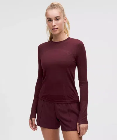 Lululemon Swiftly Wool Long-sleeve Shirt Waist Length In Burgundy