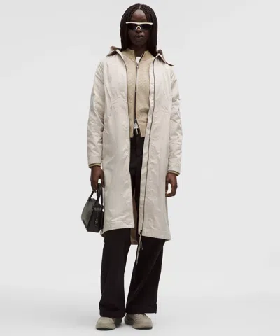 Lululemon Taffeta Removable-hood Long Jacket Slnsh Collection In White