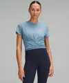 Lululemon Tie-waist Breathable Short-sleeve Shirt In Blue
