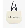 Lululemon Brand-print Cotton Tote Bag In Natural/black