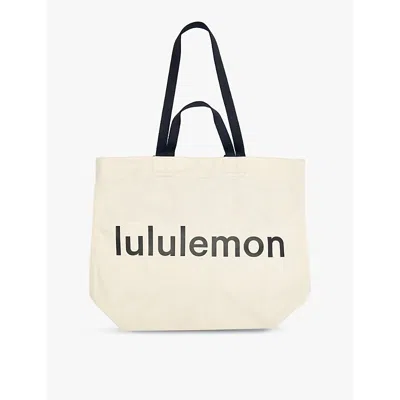 Lululemon Brand-print Cotton Tote Bag In Natural/black