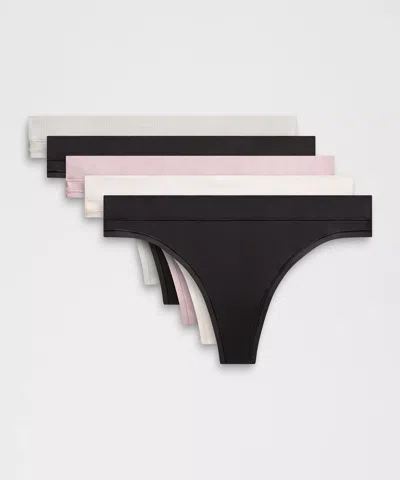 Lululemon Underease Mid-rise Thong Underwear 5 Pack In Black