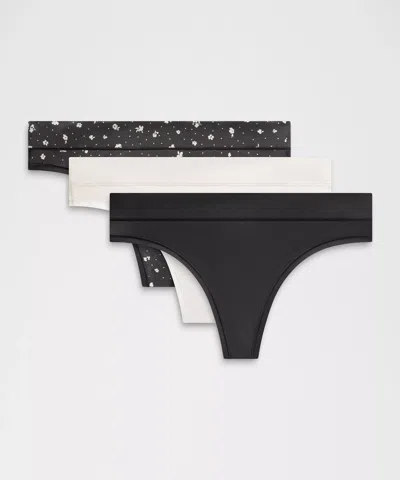 Lululemon Underease Mid-rise Thong Underwear 3 Pack In Black